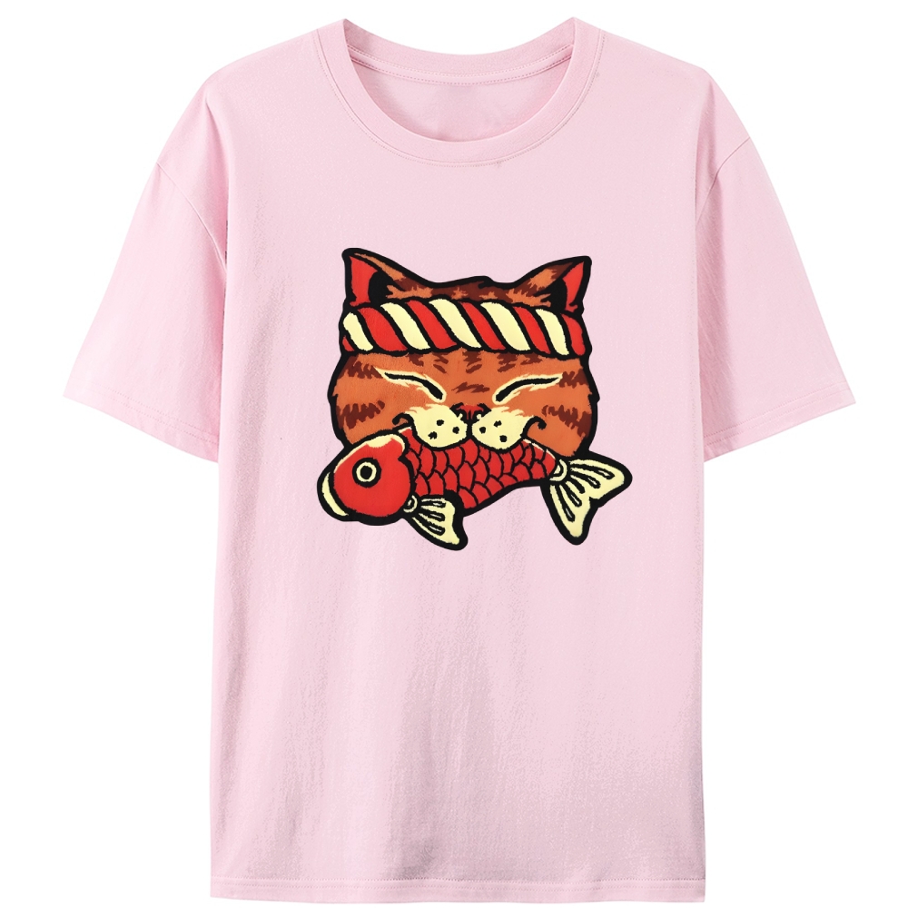 Lucky Cat Fish Retro Designed for Women - Slim Fit Cotton Tee