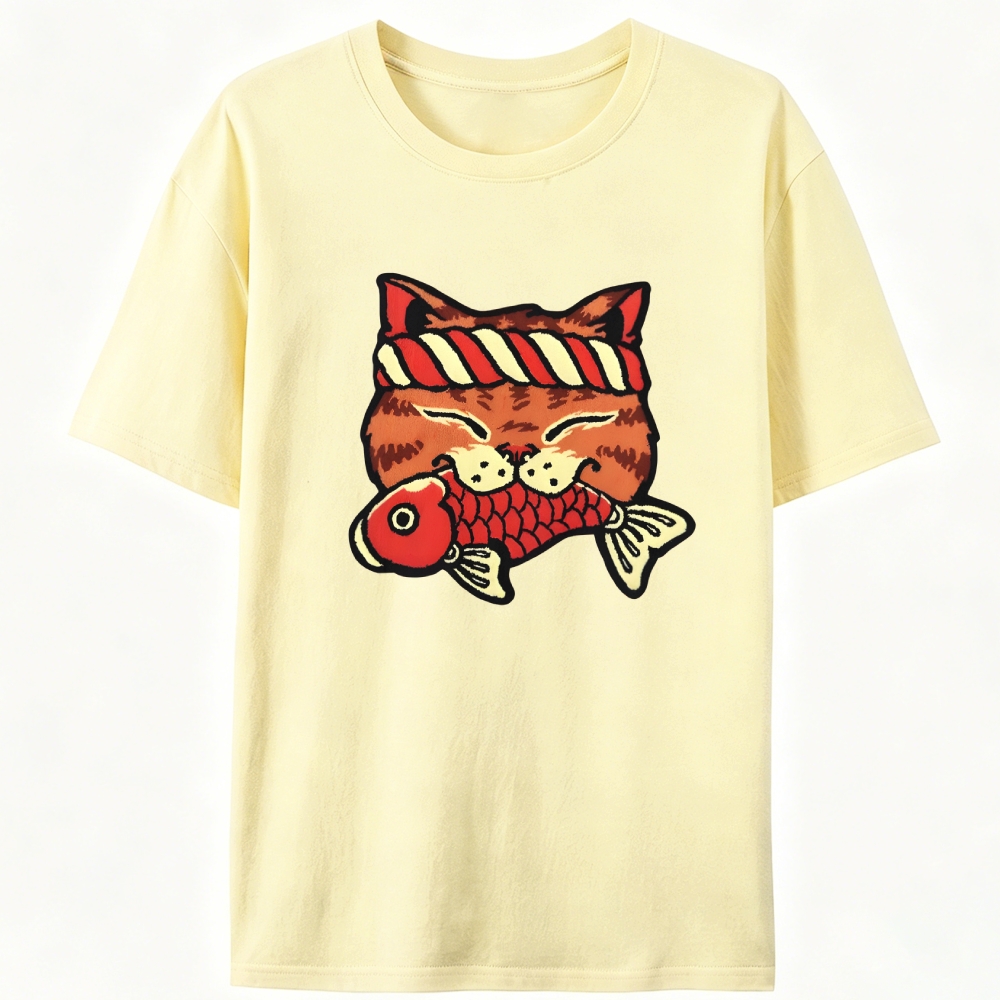 Lucky Cat Fish Retro Designed for Women - Slim Fit Cotton Tee