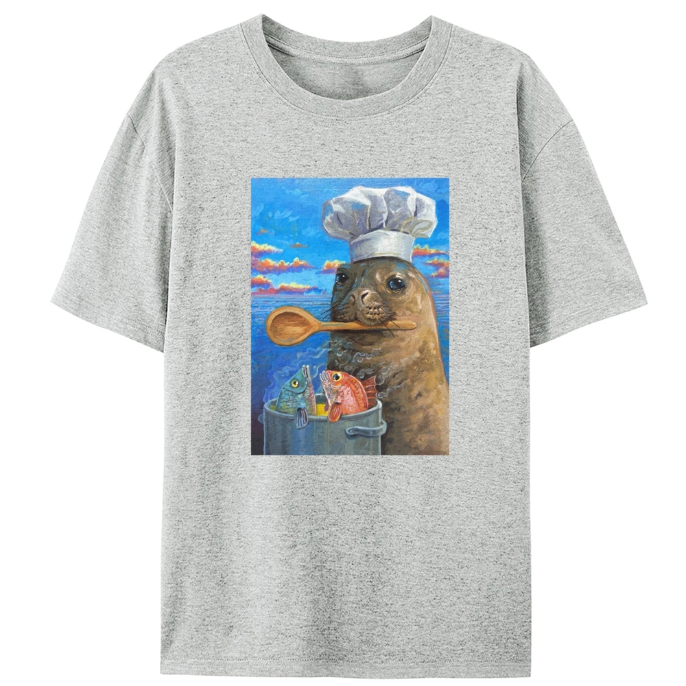 Sea Lion Chef Retro Designed for Women - Slim Fit Cotton Tee