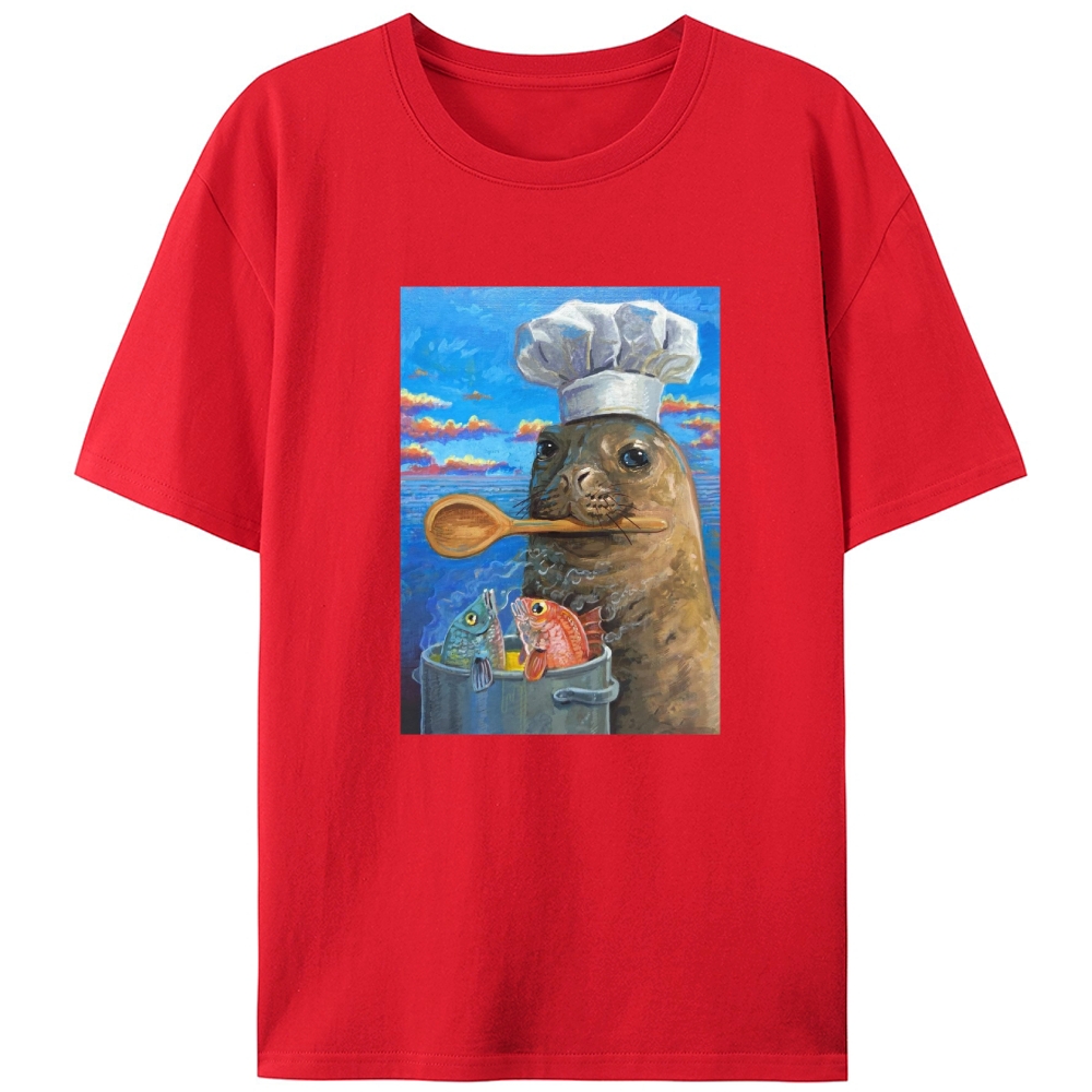 Sea Lion Chef Retro Designed for Women - Slim Fit Cotton Tee