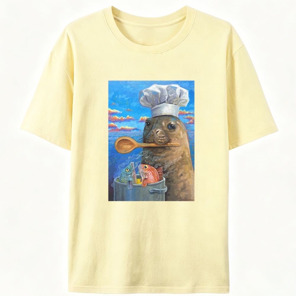 Sea Lion Chef Retro Designed for Women - Slim Fit Cotton Tee