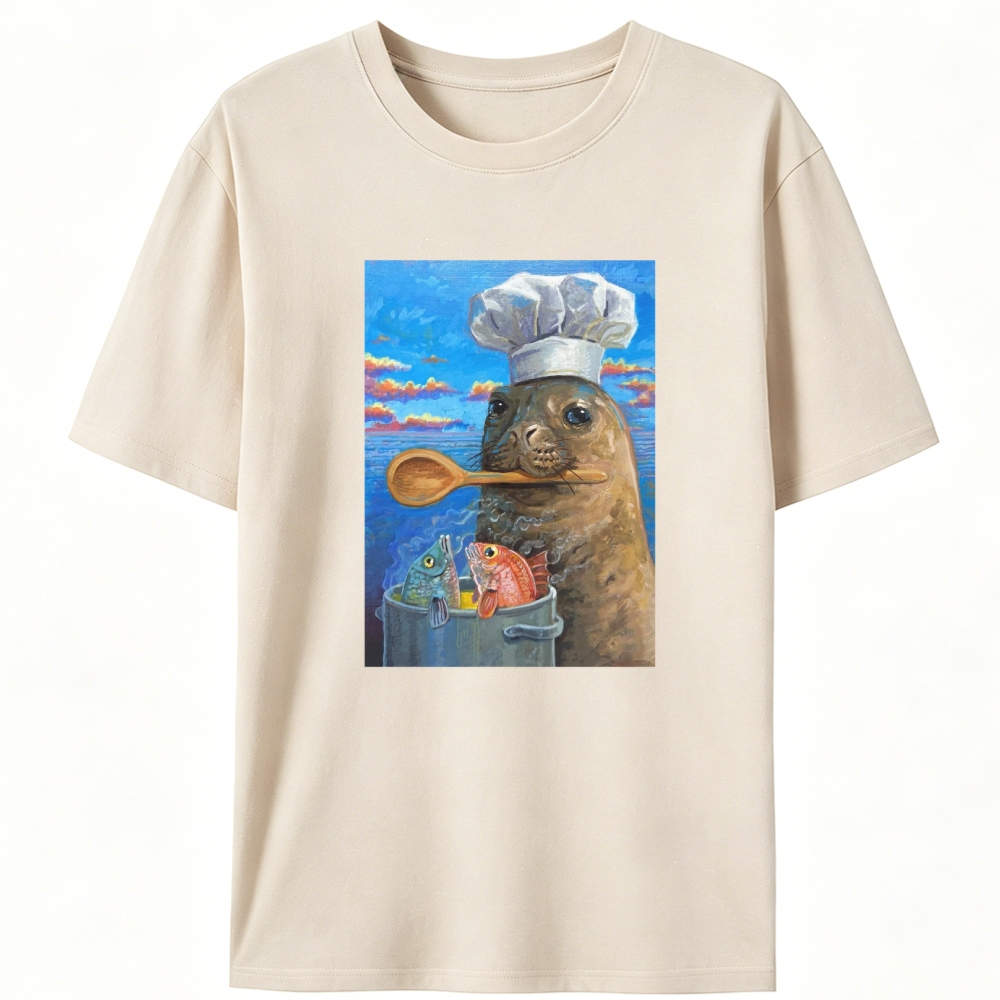 Sea Lion Chef Retro Designed for Women - Slim Fit Cotton Tee
