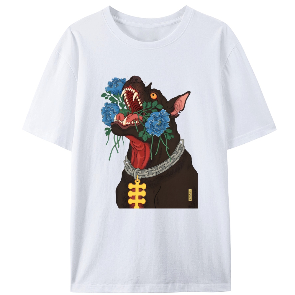 Flower Mouth Pitbull Retro Designed for Women - Slim Fit Cotton Tee