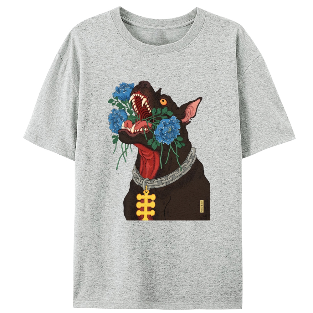 Flower Mouth Pitbull Retro Designed for Women - Slim Fit Cotton Tee