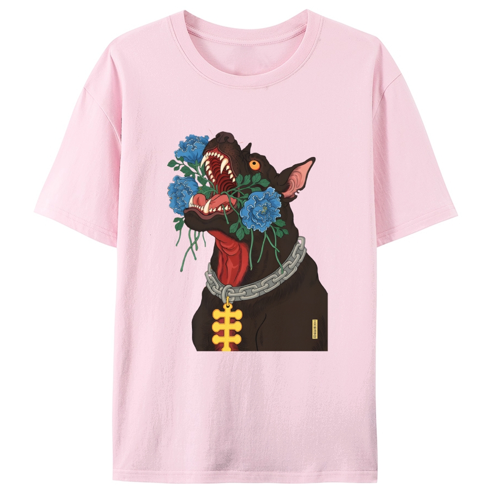 Flower Mouth Pitbull Retro Designed for Women - Slim Fit Cotton Tee