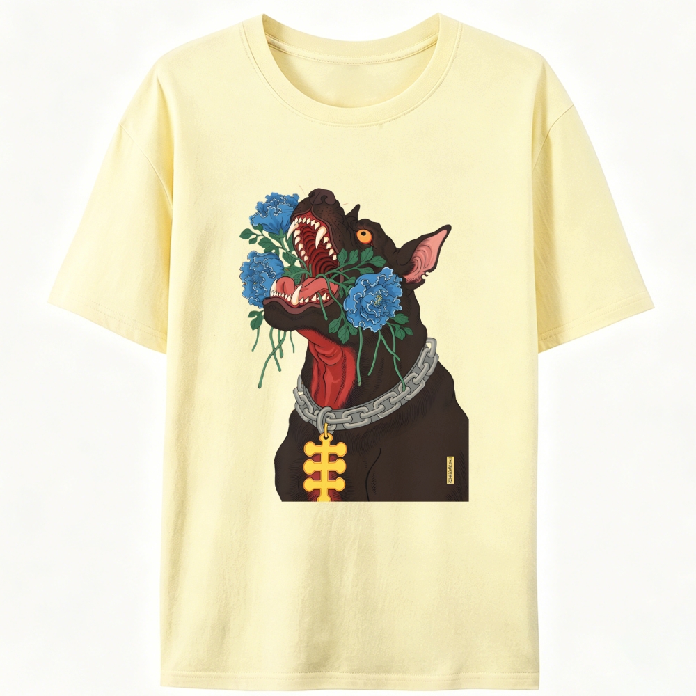 Flower Mouth Pitbull Retro Designed for Women - Slim Fit Cotton Tee