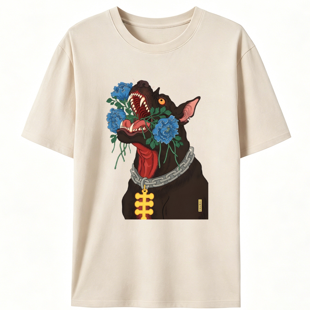 Flower Mouth Pitbull Retro Designed for Women - Slim Fit Cotton Tee