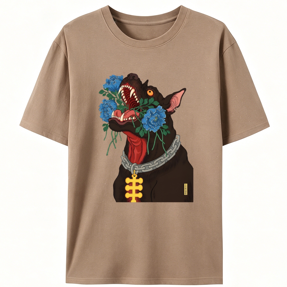 Flower Mouth Pitbull Retro Designed for Women - Slim Fit Cotton Tee