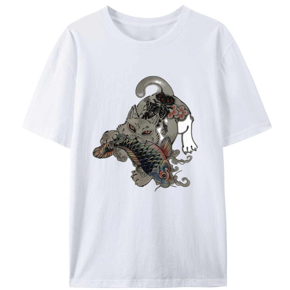 Fierce Cat Koi Retro Designed for Women - Slim Fit Cotton Tee