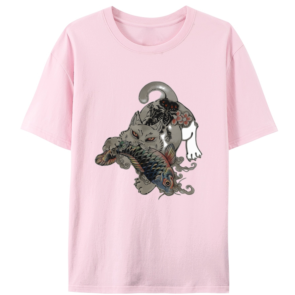Fierce Cat Koi Retro Designed for Women - Slim Fit Cotton Tee