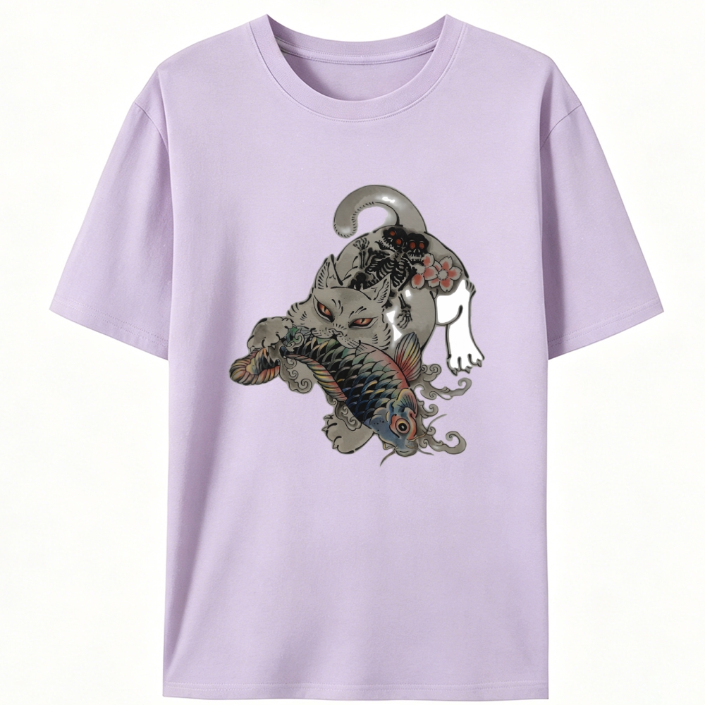 Fierce Cat Koi Retro Designed for Women - Slim Fit Cotton Tee