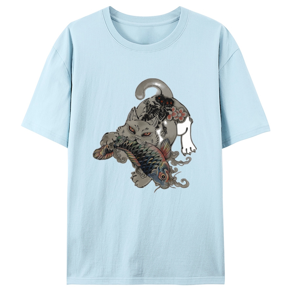 Fierce Cat Koi Retro Designed for Women - Slim Fit Cotton Tee