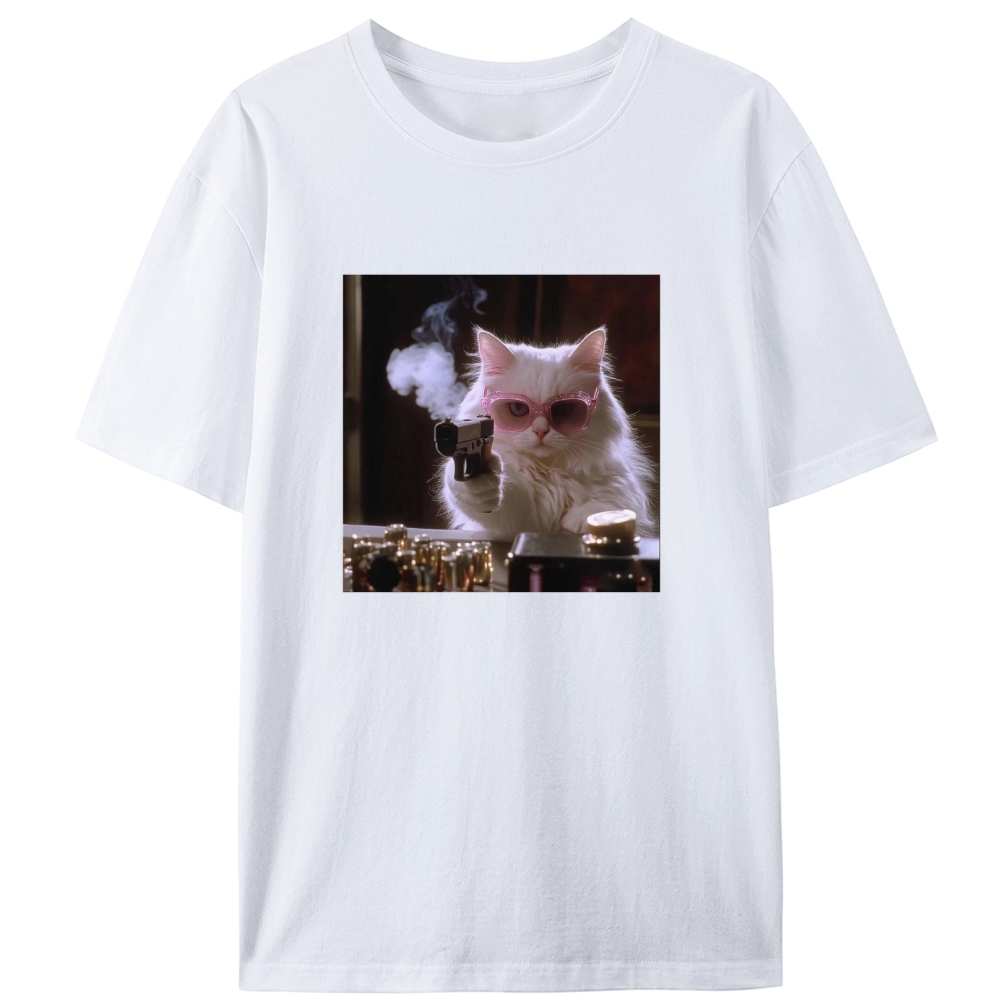 Sunglasses Gun Cat Retro Designed for Women - Slim Fit Cotton Tee