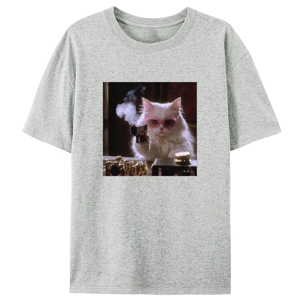 Sunglasses Gun Cat Retro Designed for Women - Slim Fit Cotton Tee