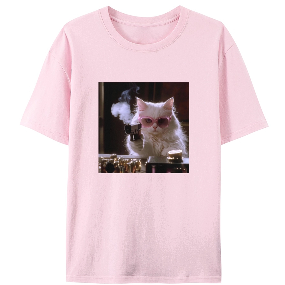 Sunglasses Gun Cat Retro Designed for Women - Slim Fit Cotton Tee