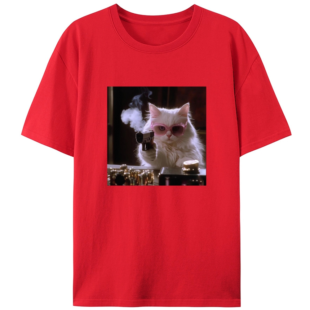 Sunglasses Gun Cat Retro Designed for Women - Slim Fit Cotton Tee
