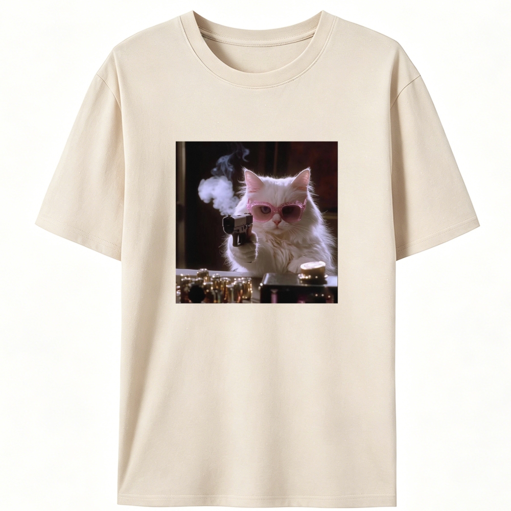 Sunglasses Gun Cat Retro Designed for Women - Slim Fit Cotton Tee