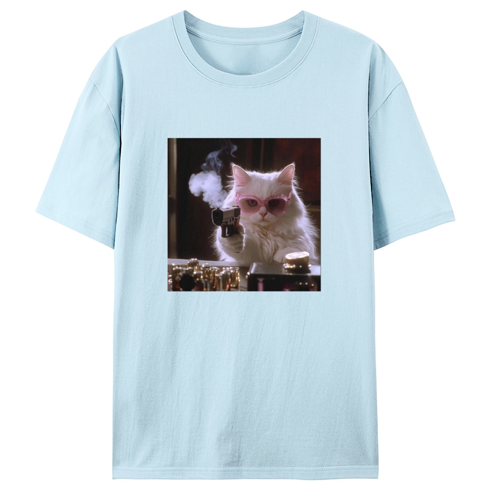 Sunglasses Gun Cat Retro Designed for Women - Slim Fit Cotton Tee