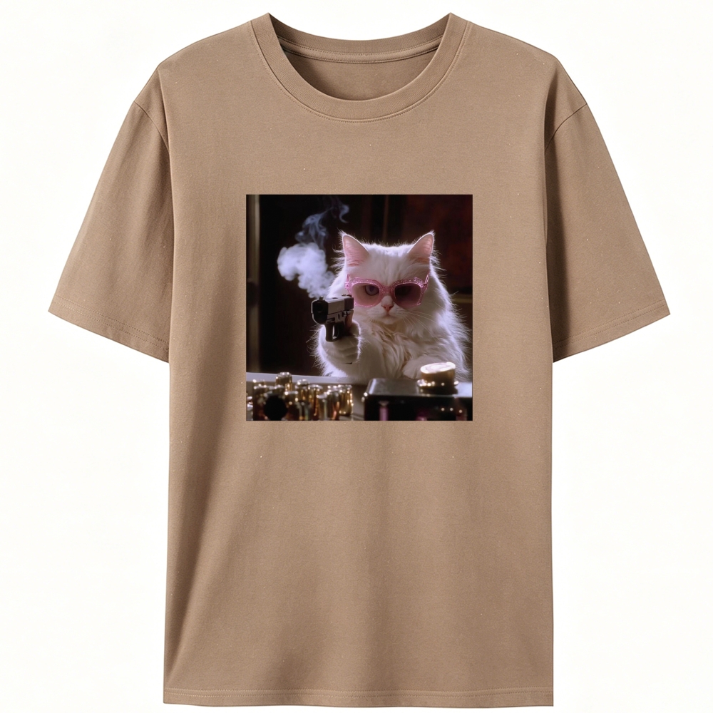 Sunglasses Gun Cat Retro Designed for Women - Slim Fit Cotton Tee