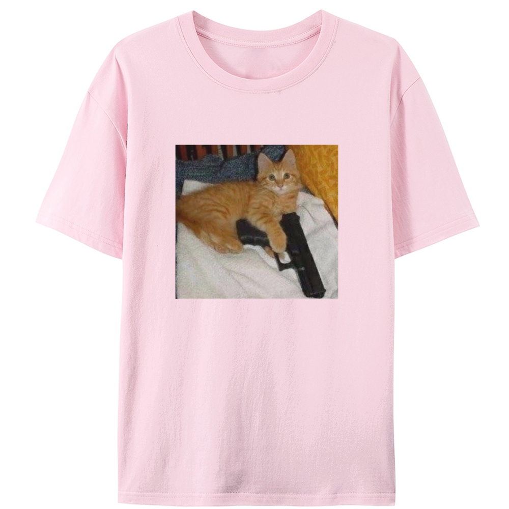 Gun Orange Cat Retro Designed for Women - Slim Fit Cotton Tee