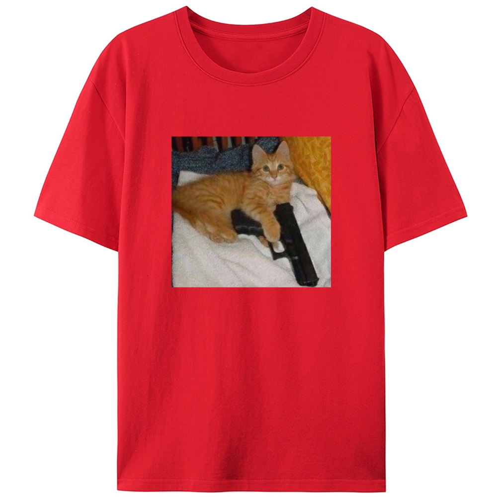 Gun Orange Cat Retro Designed for Women - Slim Fit Cotton Tee