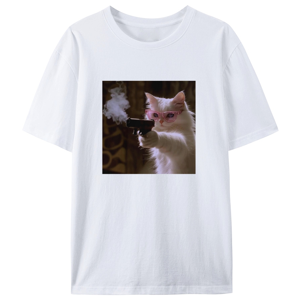 Pink Shades Gun Cat Retro Designed for Women - Slim Fit Cotton Tee