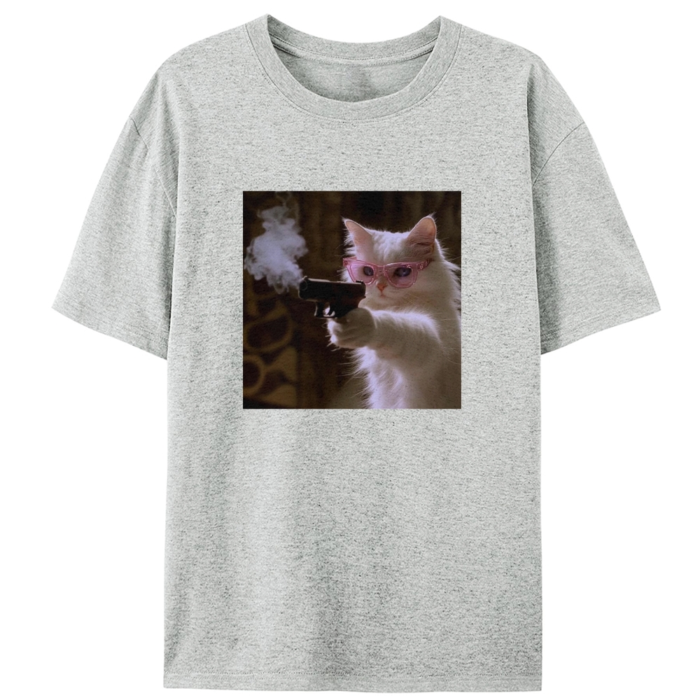 Pink Shades Gun Cat Retro Designed for Women - Slim Fit Cotton Tee