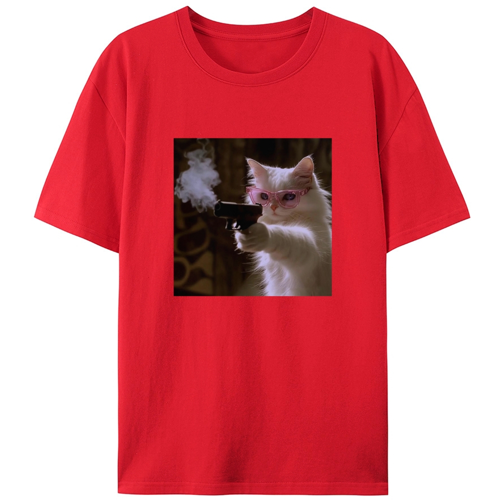Pink Shades Gun Cat Retro Designed for Women - Slim Fit Cotton Tee