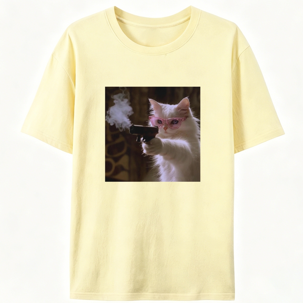 Pink Shades Gun Cat Retro Designed for Women - Slim Fit Cotton Tee