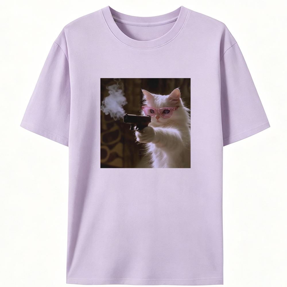 Pink Shades Gun Cat Retro Designed for Women - Slim Fit Cotton Tee