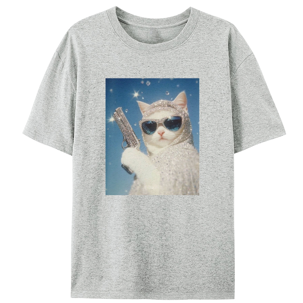 Bling Gun Cat Retro Designed for Women - Slim Fit Cotton Tee