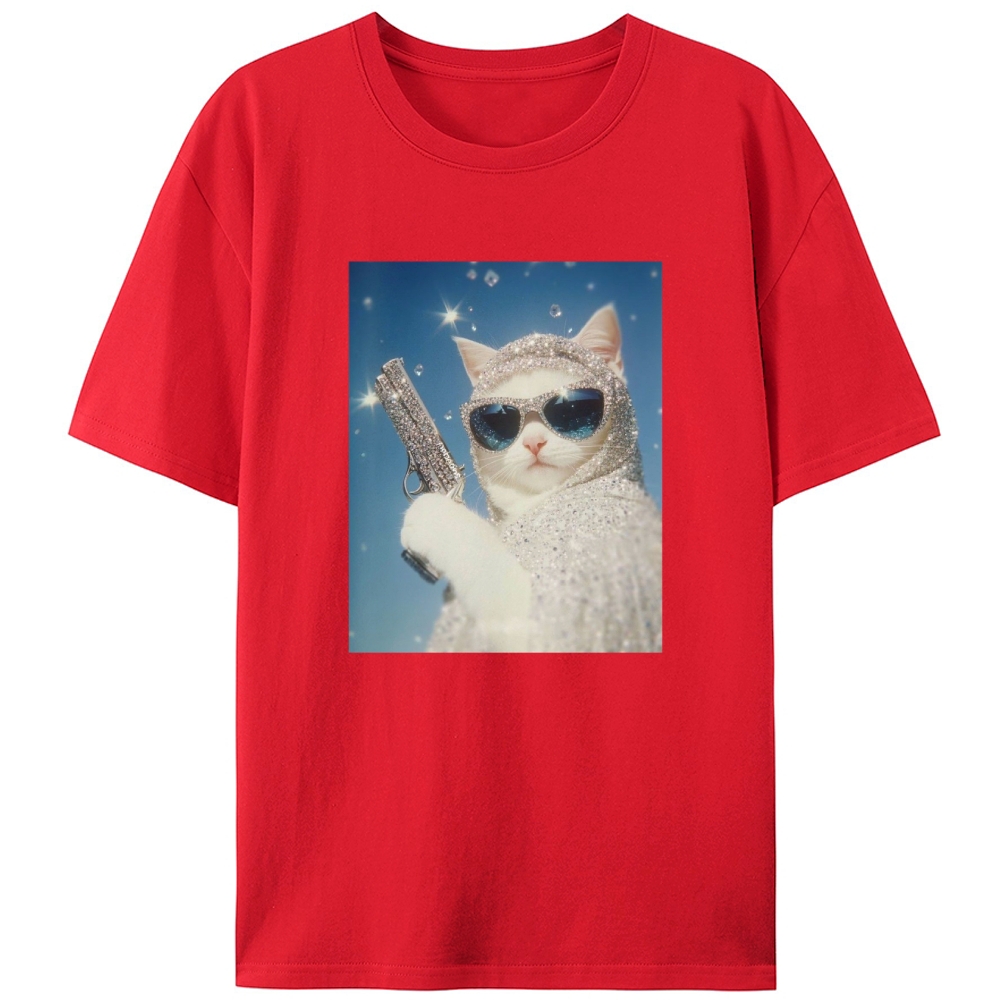 Bling Gun Cat Retro Designed for Women - Slim Fit Cotton Tee