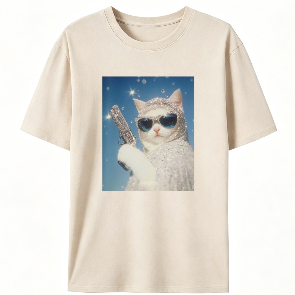 Bling Gun Cat Retro Designed for Women - Slim Fit Cotton Tee