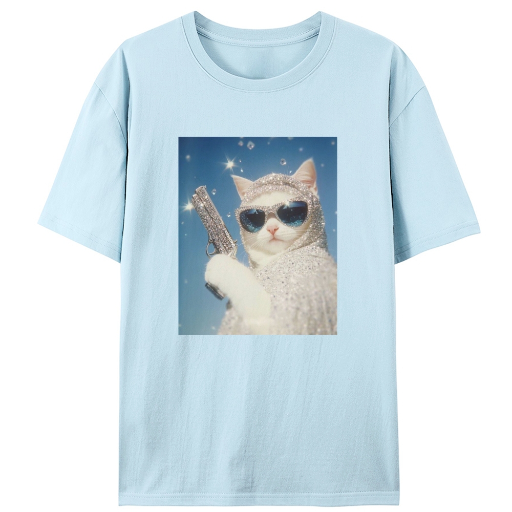 Bling Gun Cat Retro Designed for Women - Slim Fit Cotton Tee