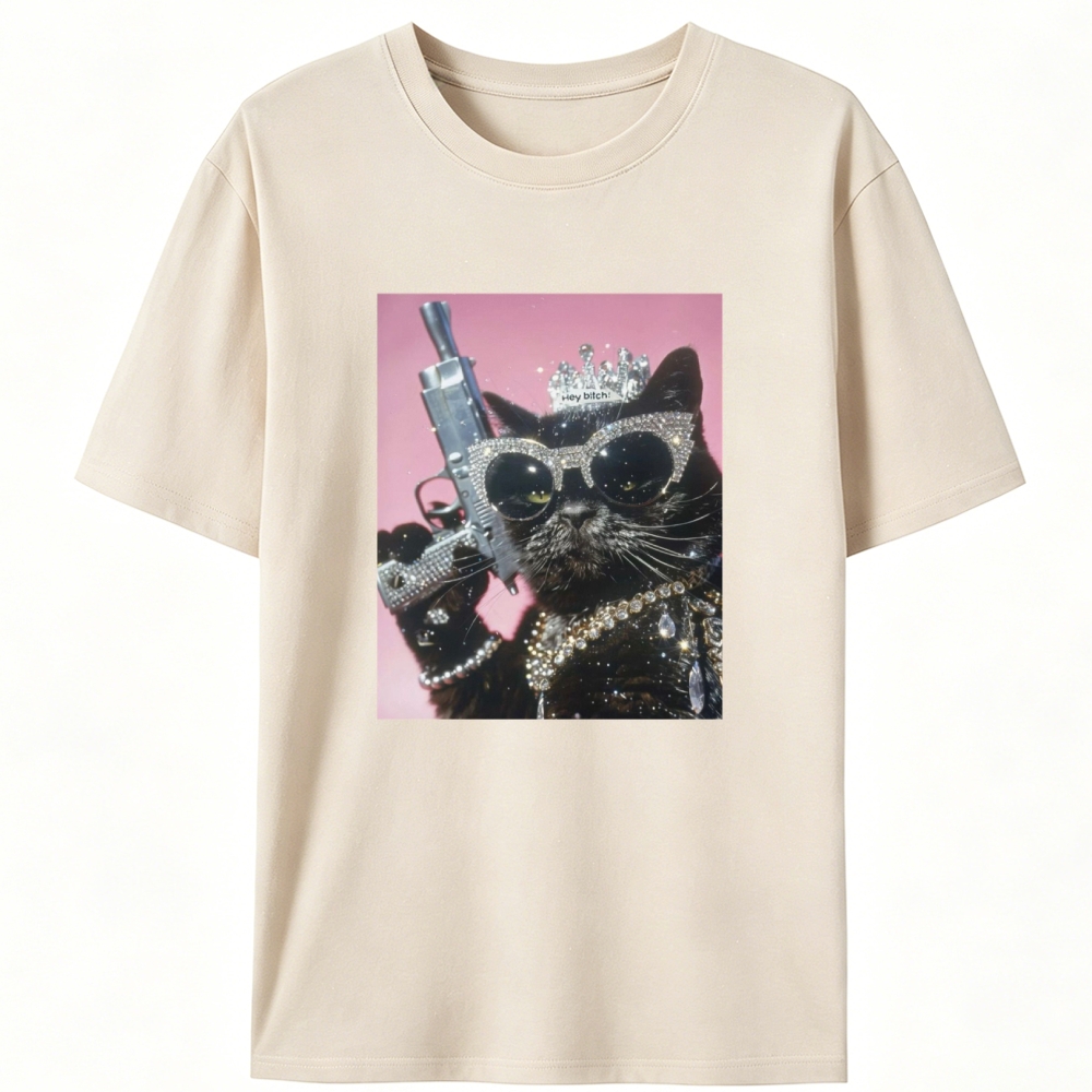 Bling Queen Cat Retro Designed for Women - Slim Fit Cotton Tee