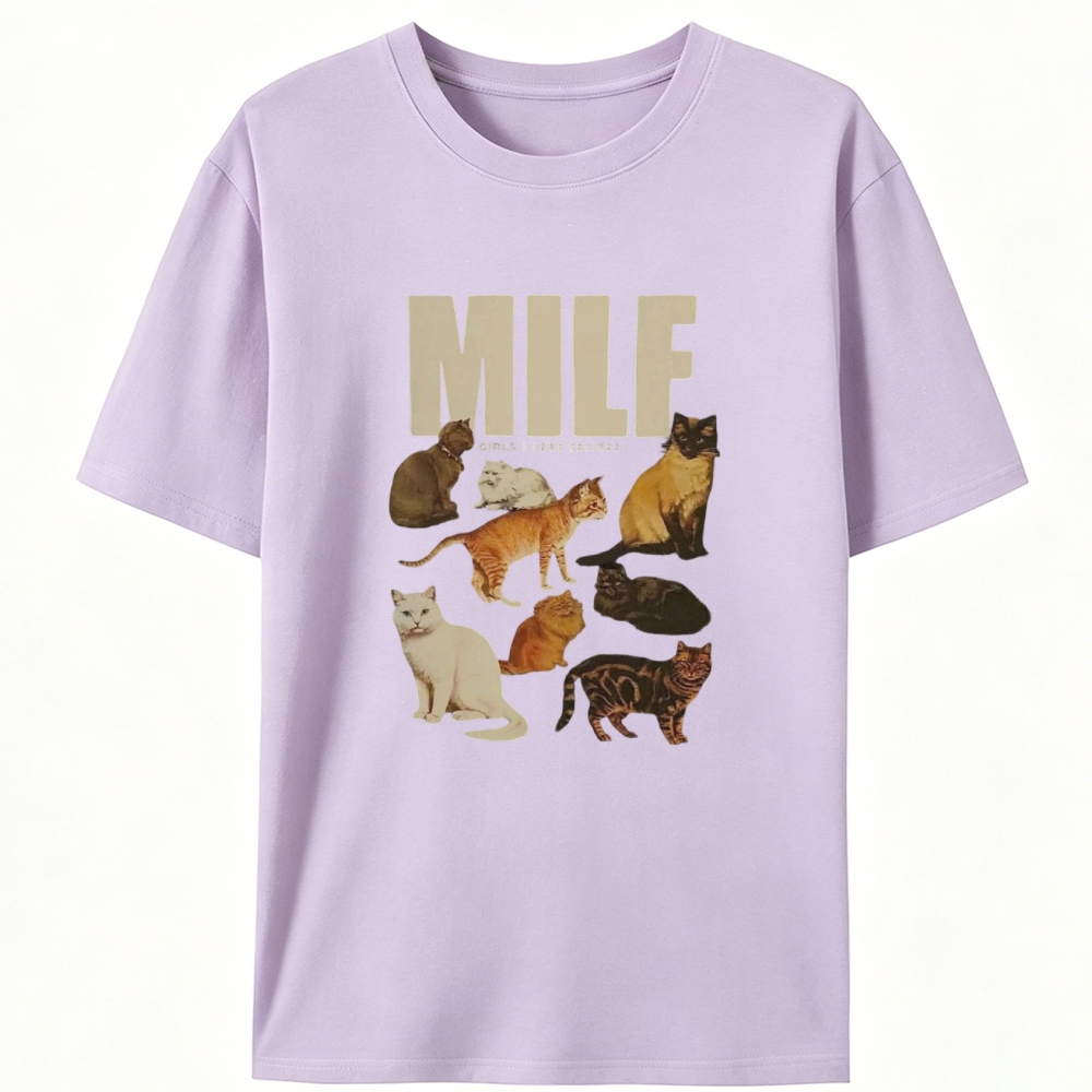 MILF "Girls I Love Felines" Retro Designed for Women - Slim Fit Cotton Tee