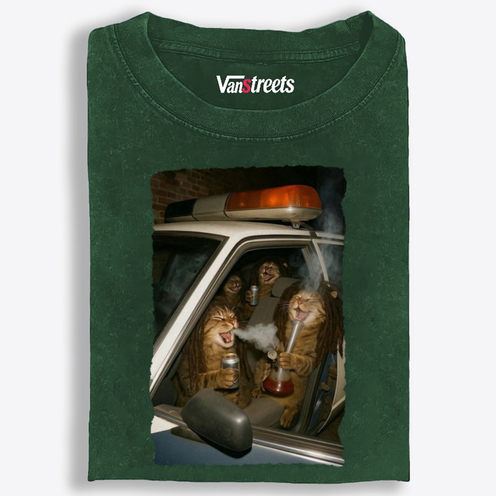 Cats in Police Car Retro Washed T-Shirt | 100% Cotton | Streetwear Essential