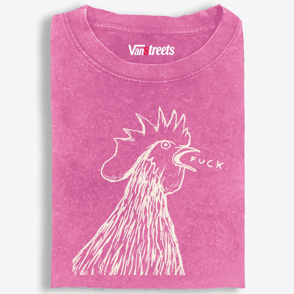 Angry Rooster Saying Fuck Funny Retro Washed T-Shirt | 100% Cotton | Streetwear Essential