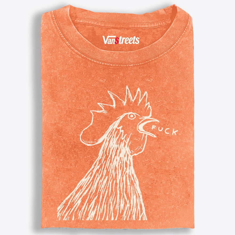 Angry Rooster Saying Fuck Funny Retro Washed T-Shirt | 100% Cotton | Streetwear Essential