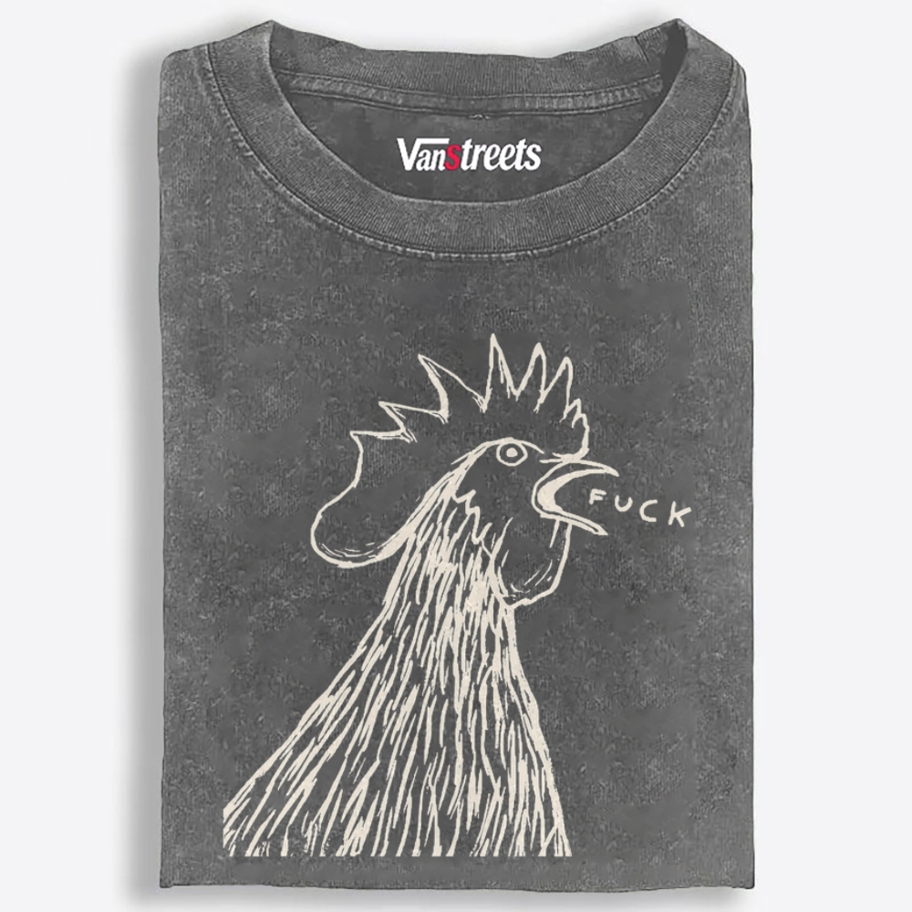 Angry Rooster Saying Fuck Funny Retro Washed T-Shirt | 100% Cotton | Streetwear Essential
