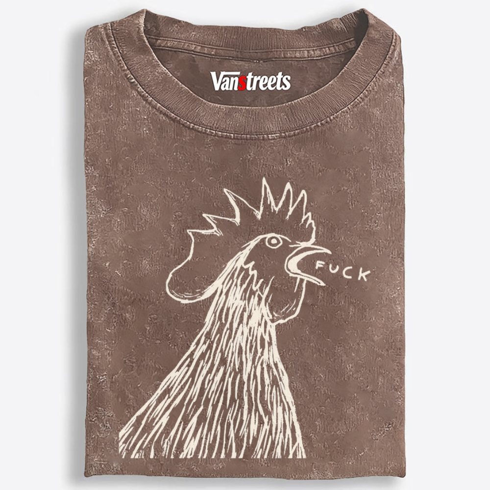Angry Rooster Saying Fuck Funny Retro Washed T-Shirt | 100% Cotton | Streetwear Essential