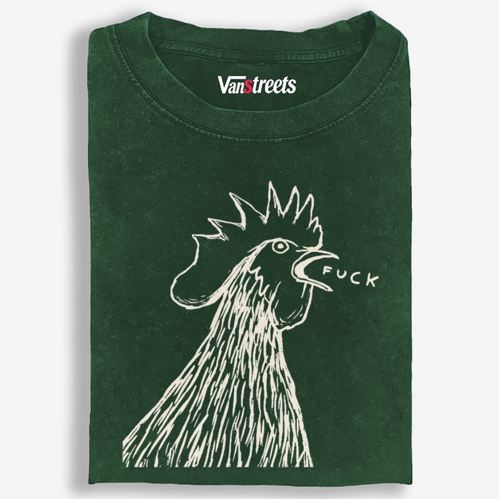 Angry Rooster Saying Fuck Funny Retro Washed T-Shirt | 100% Cotton | Streetwear Essential