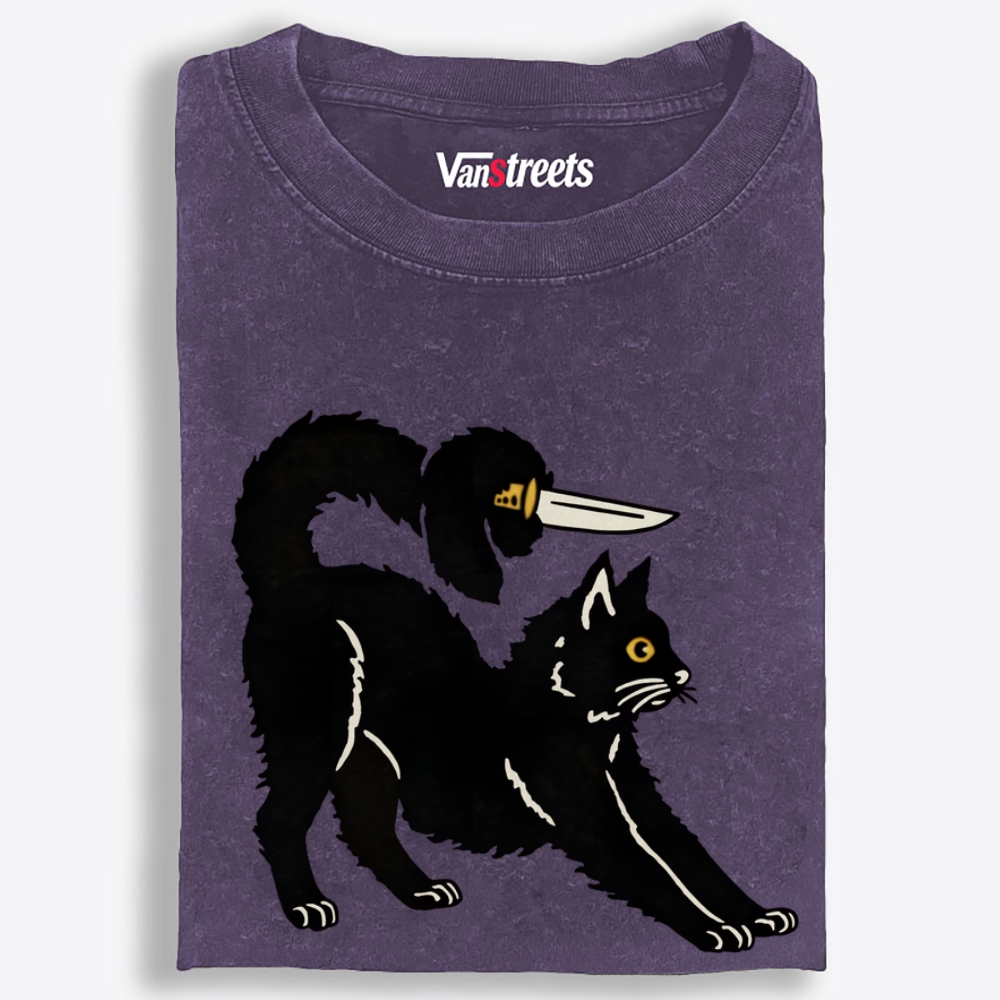 Knife Duck Cat Retro Washed T-Shirt | 100% Cotton | Streetwear Essential