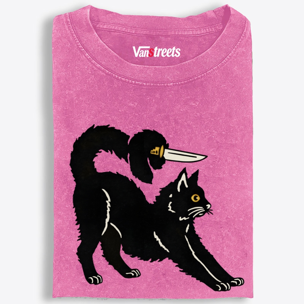 Knife Duck Cat Retro Washed T-Shirt | 100% Cotton | Streetwear Essential