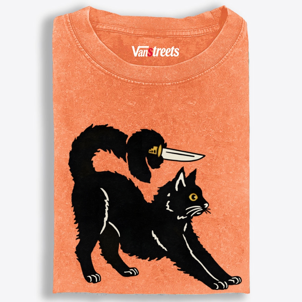 Knife Duck Cat Retro Washed T-Shirt | 100% Cotton | Streetwear Essential