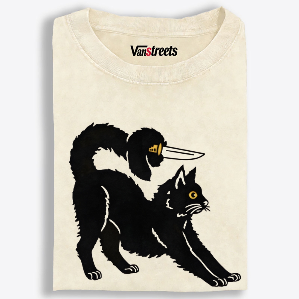 Knife Duck Cat Retro Washed T-Shirt | 100% Cotton | Streetwear Essential