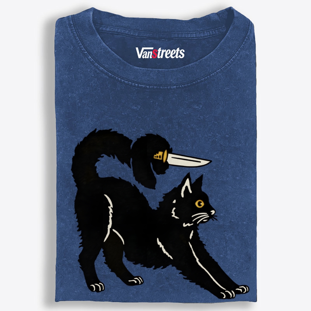 Knife Duck Cat Retro Washed T-Shirt | 100% Cotton | Streetwear Essential