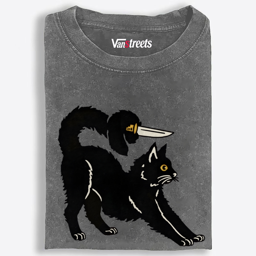 Knife Duck Cat Retro Washed T-Shirt | 100% Cotton | Streetwear Essential