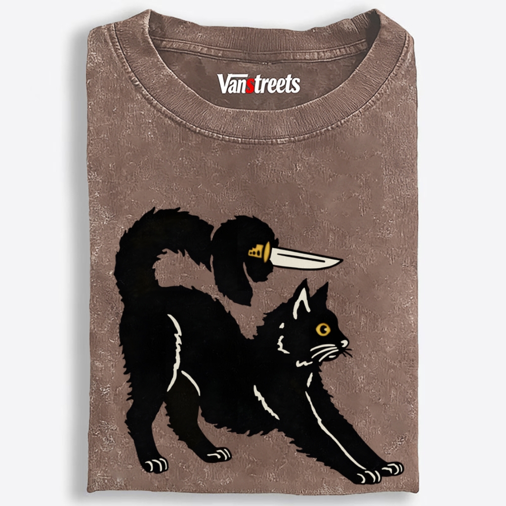 Knife Duck Cat Retro Washed T-Shirt | 100% Cotton | Streetwear Essential