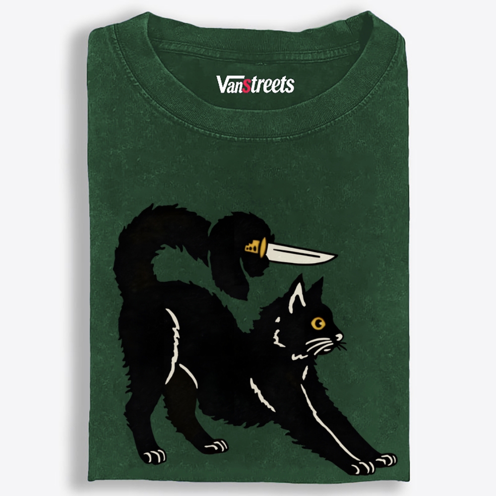 Knife Duck Cat Retro Washed T-Shirt | 100% Cotton | Streetwear Essential